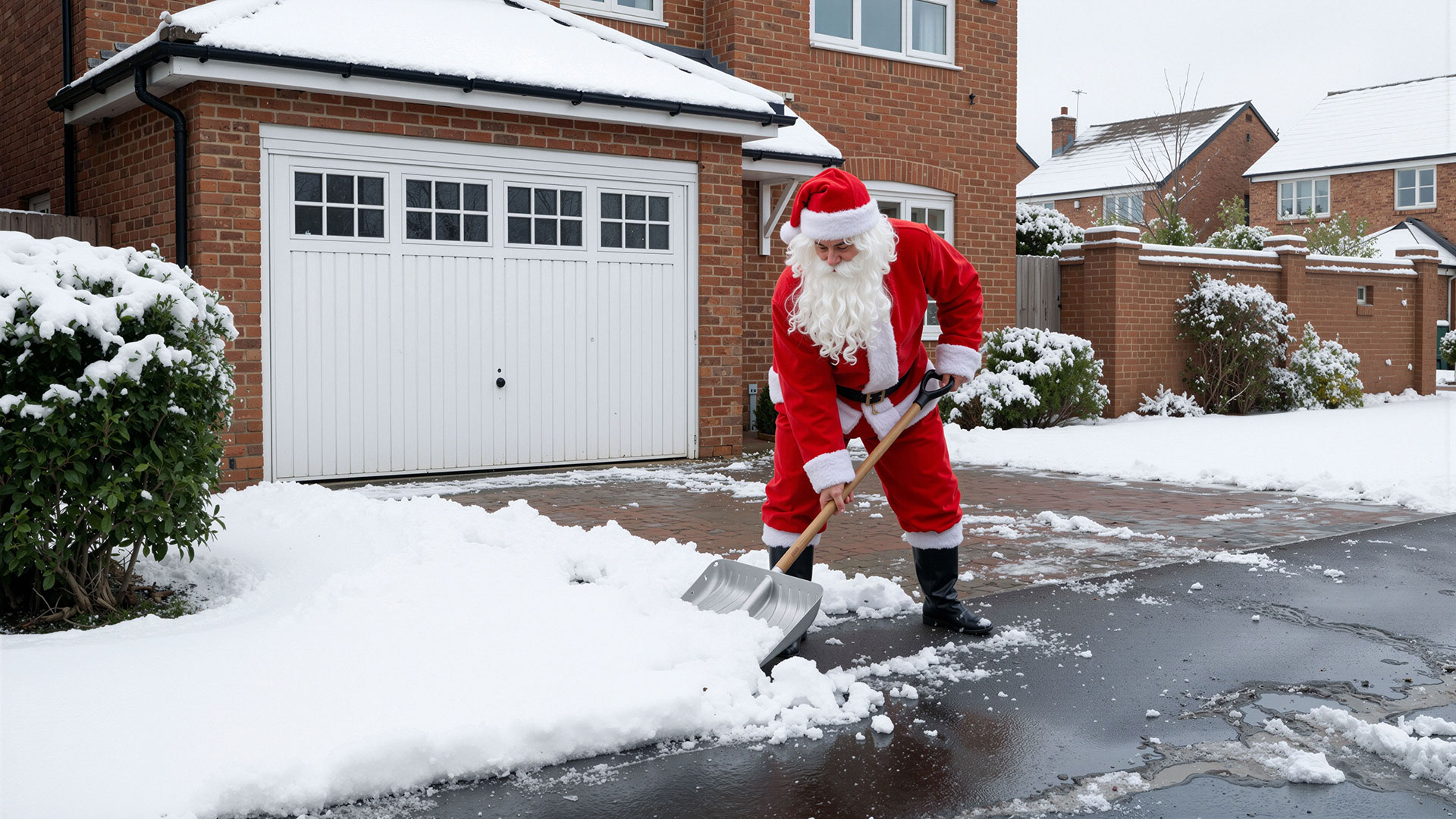 Santa in front of Garage Door